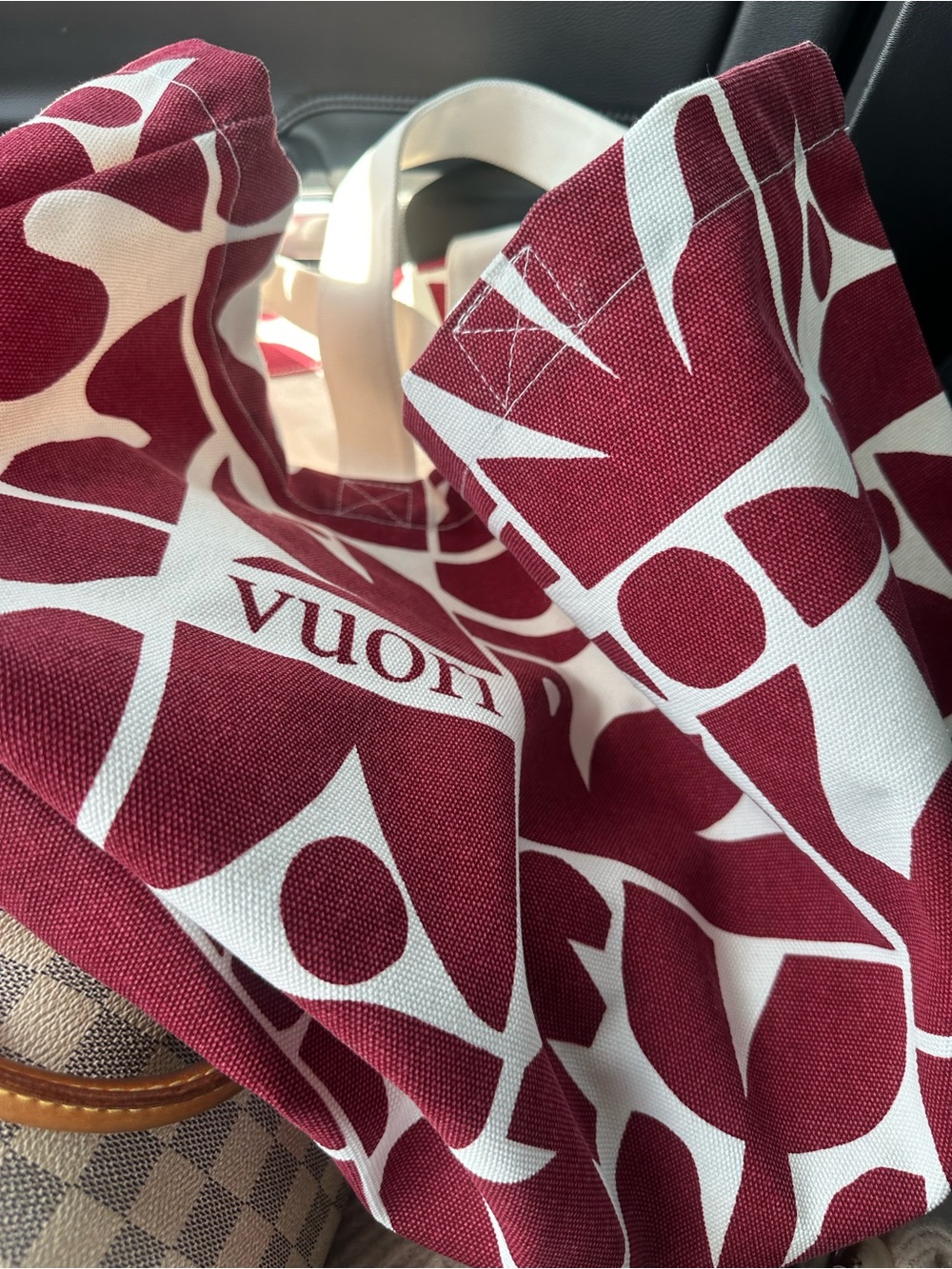 Vuori Burgundy & White Graphic Canvas Tote